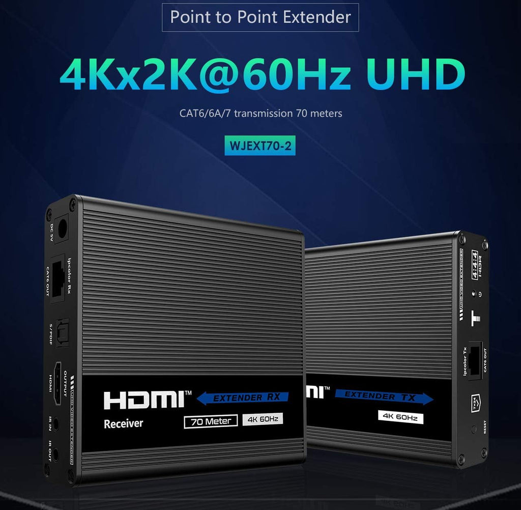 4K@60Hz HDMI Extender Single Cat6/6A/7 230Ft Transmitter and Receiver E666074