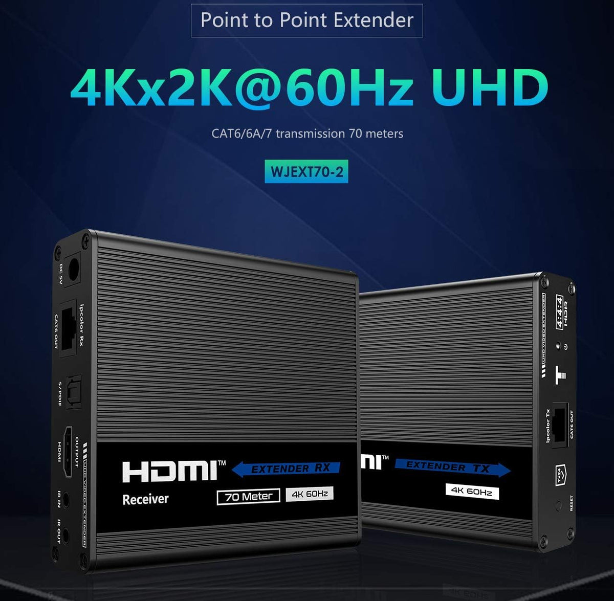4K@60Hz HDMI Extender Single Cat6/6A/7 230Ft Transmitter and Receiver E666074