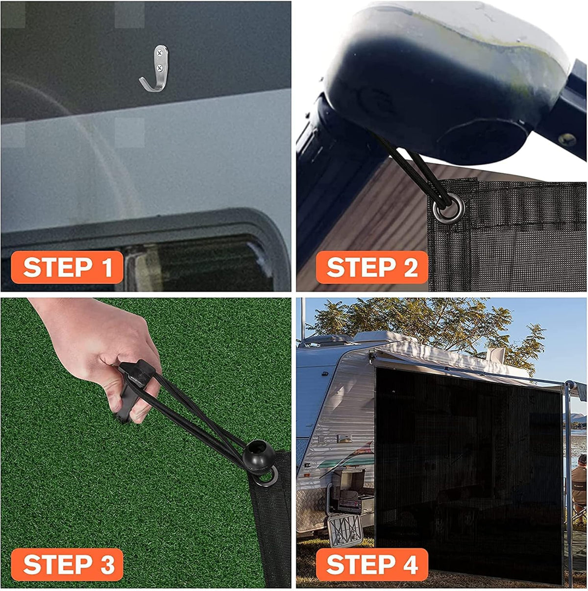Black Mesh RV Awning Sunshade 15' x 9' D69825