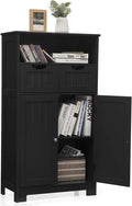 Black Bathroom Floor Cabinet with One Open Shelf Two Doors and Two Adjustable Drawers K5810