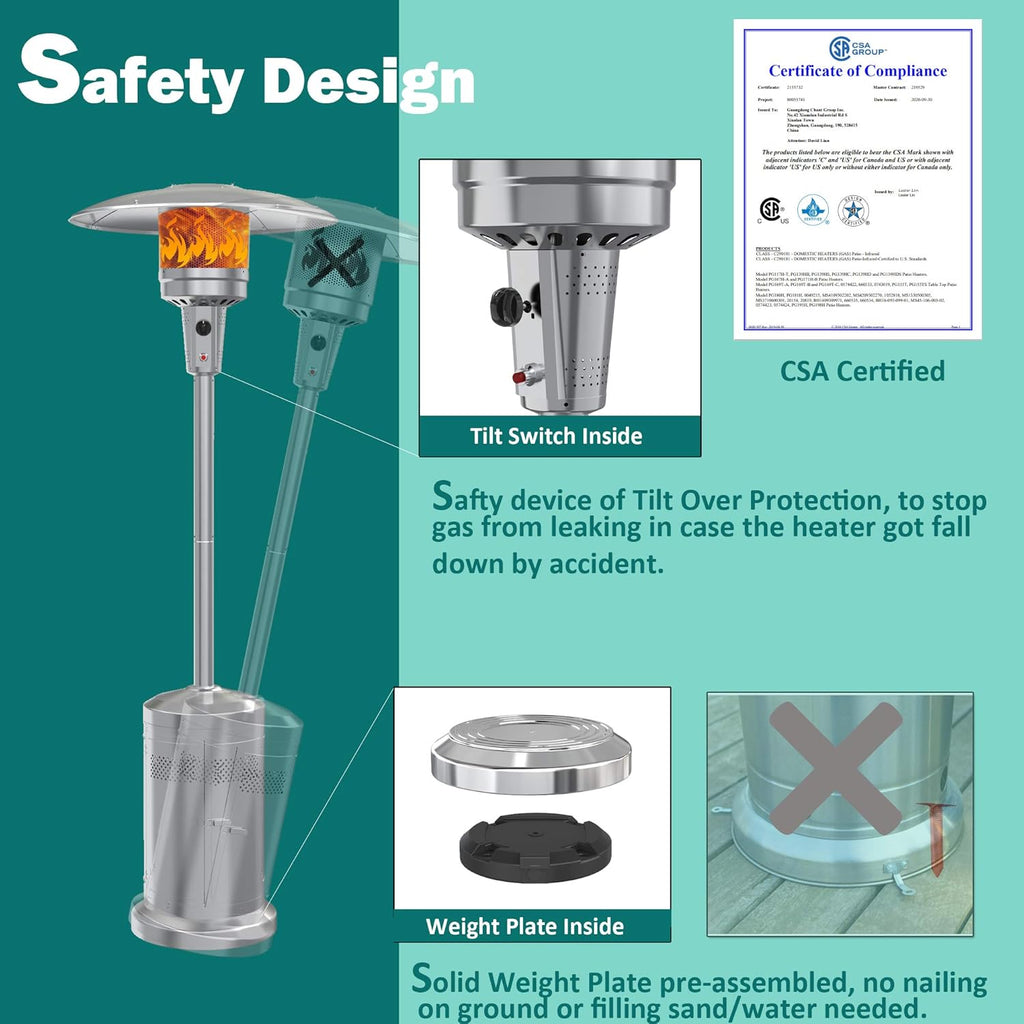 Gas Patio Heater with Wheels and Cover, 48,000 BTU Portable Propane Heater E433