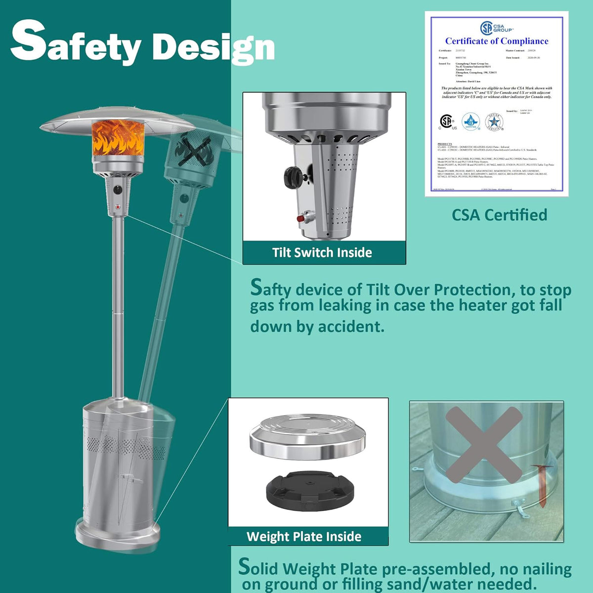 Gas Patio Heater with Wheels and Cover, 48,000 BTU Portable Propane Heater E433