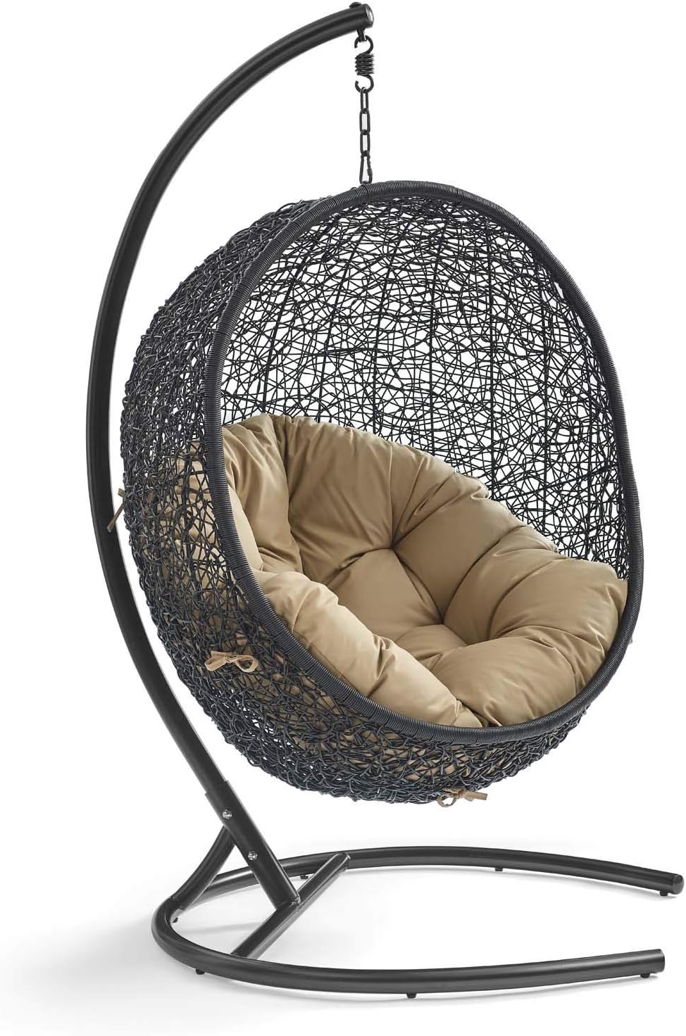Beige Wicker Rattan Swing Chair with Stand F3553