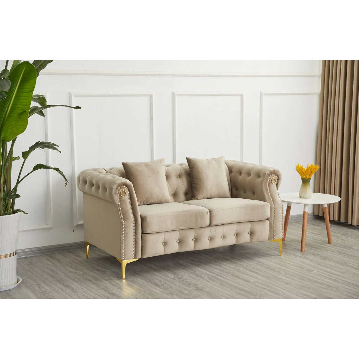 Blue Velvet Button-tufted Loveseat W91708