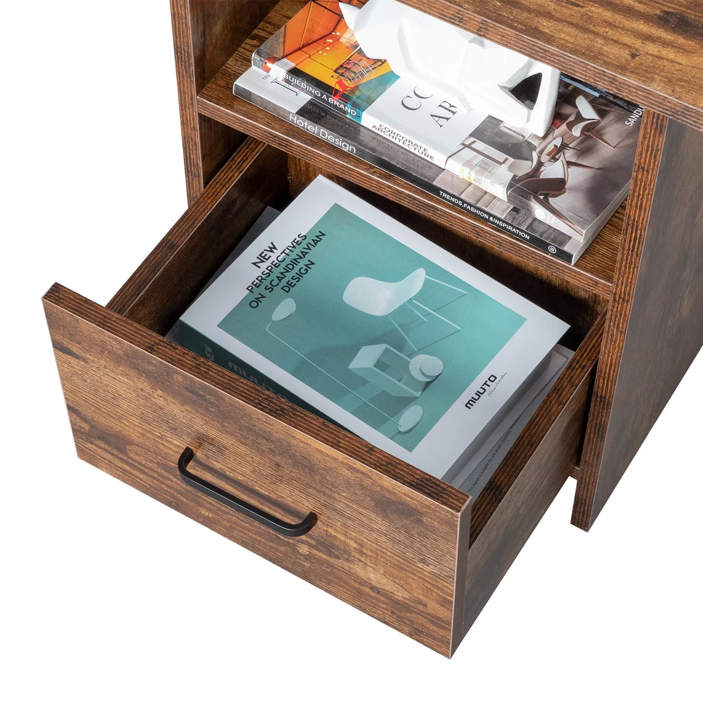 Vintage Nightstand with Charging Station, Industrial Bedside Cabinet D376