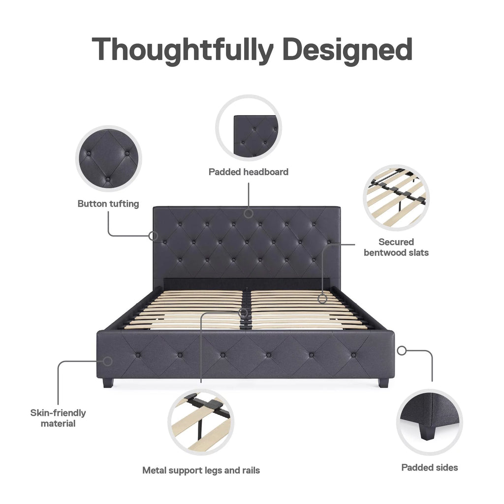 Queen Gray Faux Leather Upholstered Platform Bed E72821