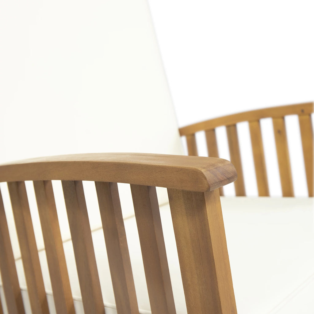 Brown and Cream Acacia Wood 2 Seater Rocking Chairs and Side Table Set T3702