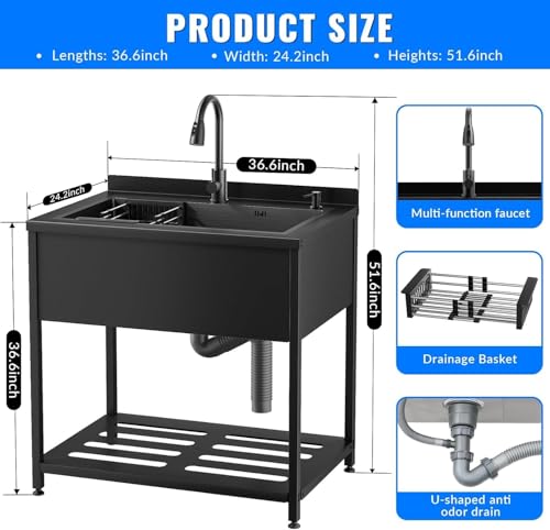 Stainless Steel Utility Sink with Faucet and Drain Kit O41244