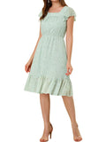 Floral Print Flutter Sleeves Square Neck Ruffled Hem Dress P622117