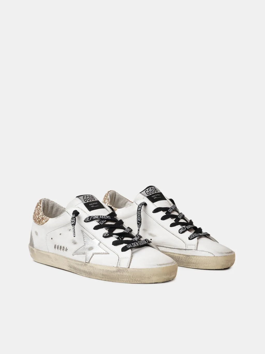 White Leather Sneakers with Heel Tab K503
