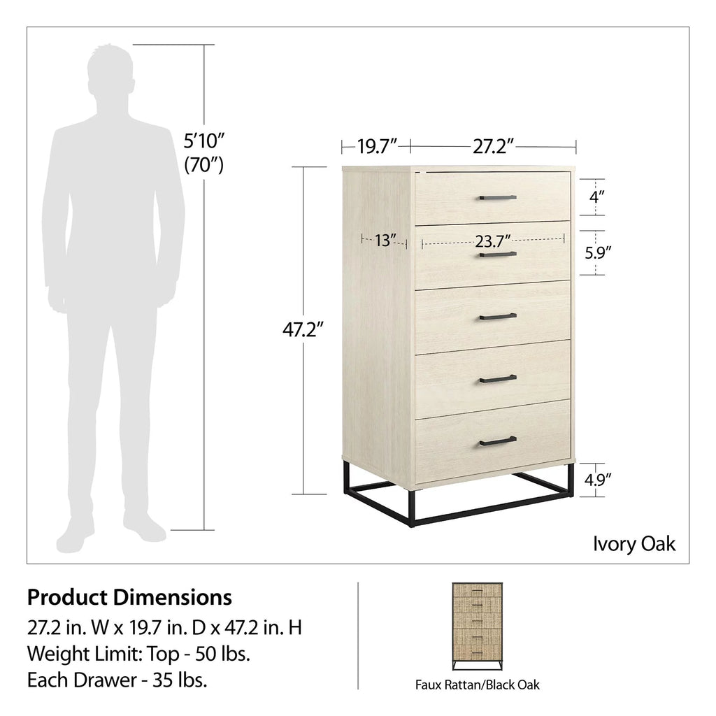 Ivory Oak 5 Drawer Dresser J299