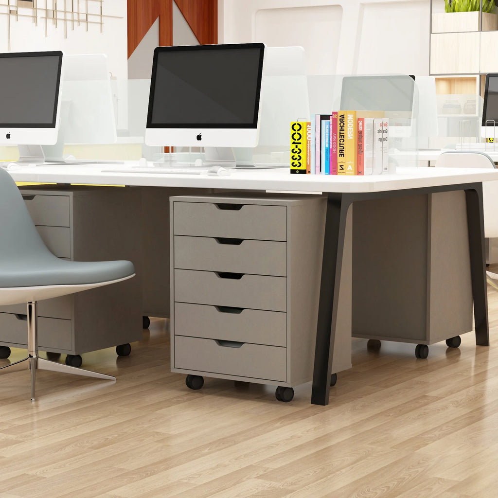 5 Drawer White Gray Rolling Filing Cabinet P425