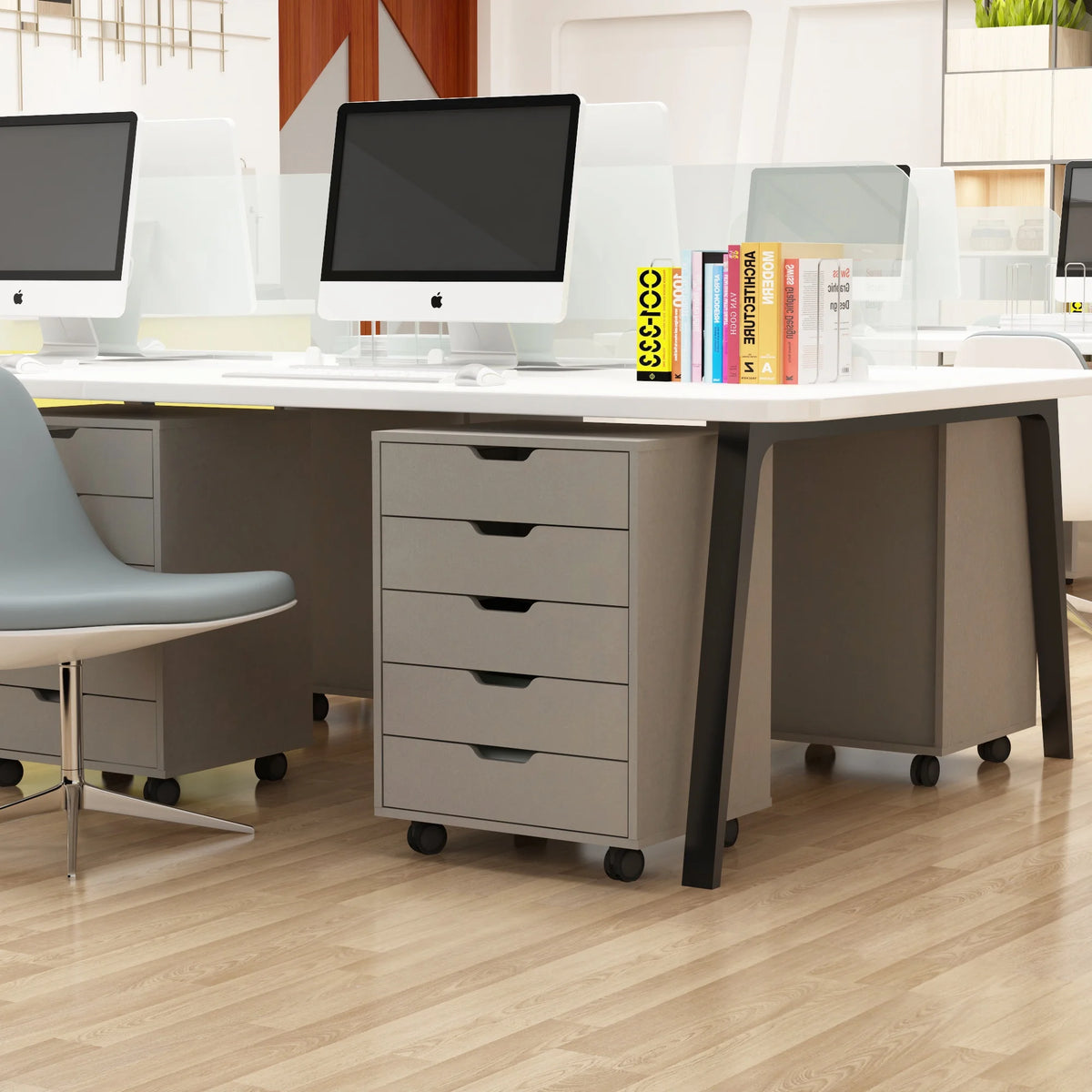 5 Drawer White Gray Rolling Filing Cabinet P425