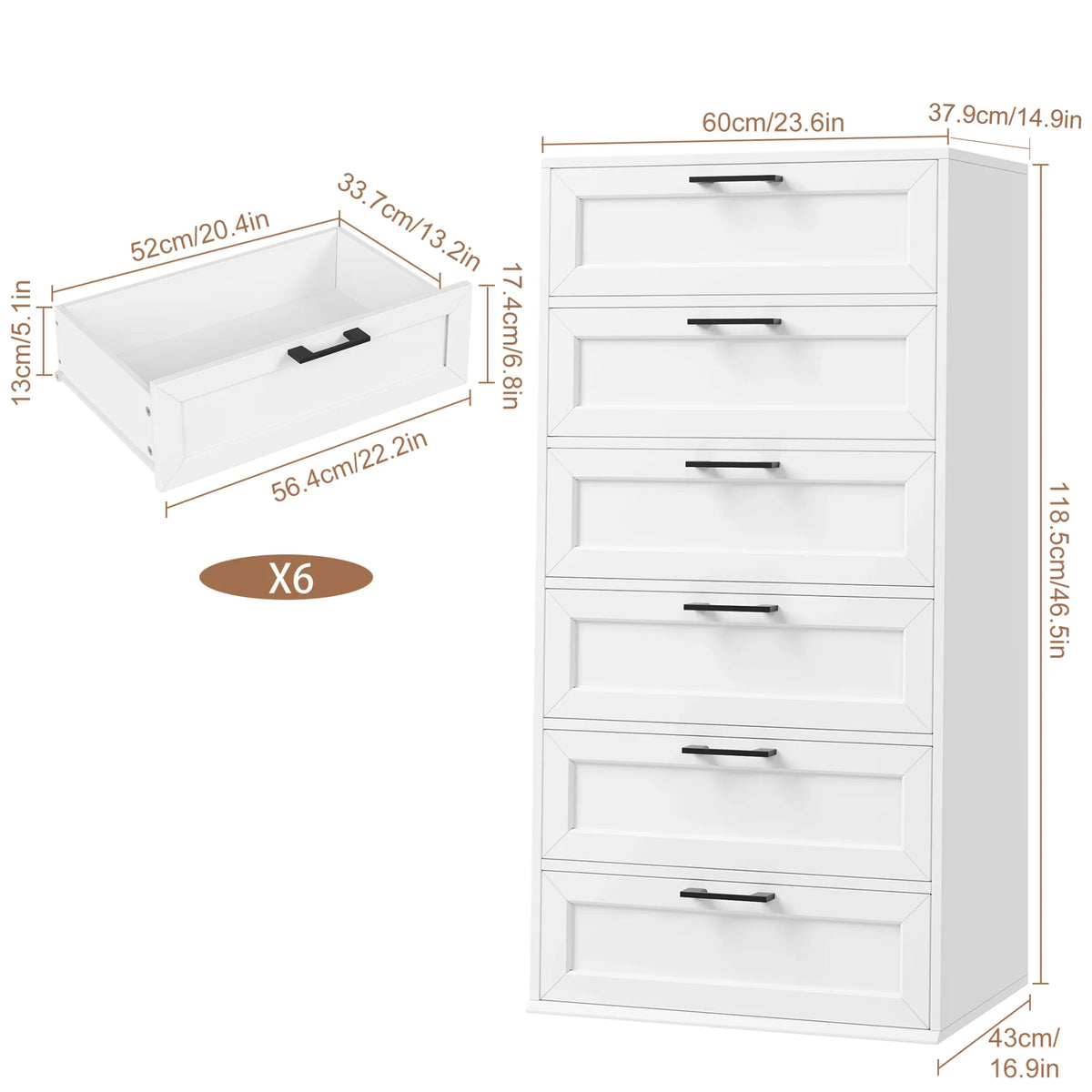 White 6 Drawer Tall Dresser H996