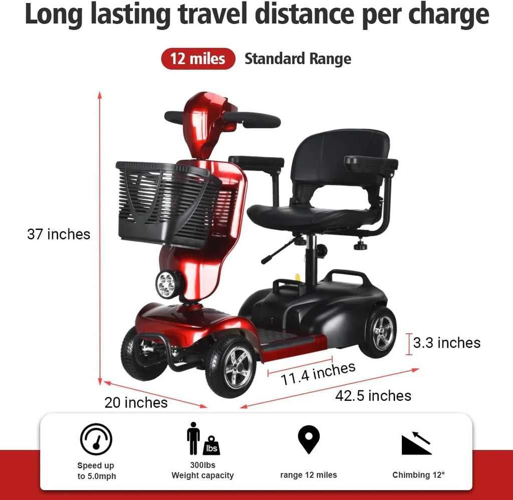 4 Wheel Foldable Mobility Scooter with Charger and Basket A49755