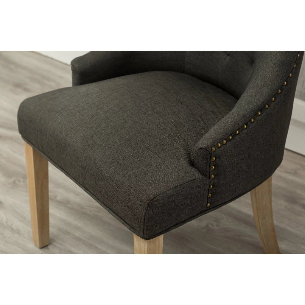 Tan Button Tufted Solid Wood Wingback Chairs Set of 2 E32048