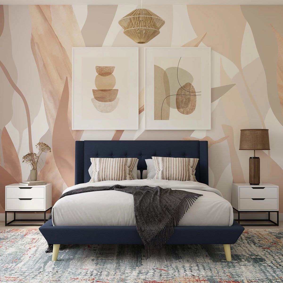 Queen Light Gray Linen Upholstered Bed Z78352