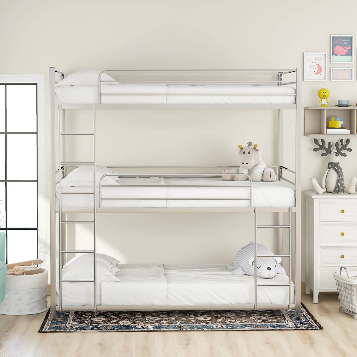 Metal Twin-over-Twin-over-Twin Bunk Bed J273