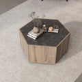 Hexagonal Coffee Table with 2 Drawers, Textured Black Warm Oak G8604
