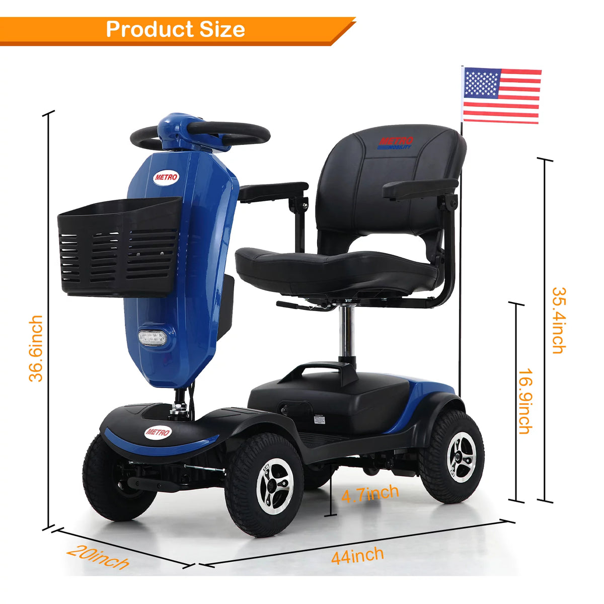 4 Wheels Foldable Mobility Scooter with LED Light and USB Port Red E870