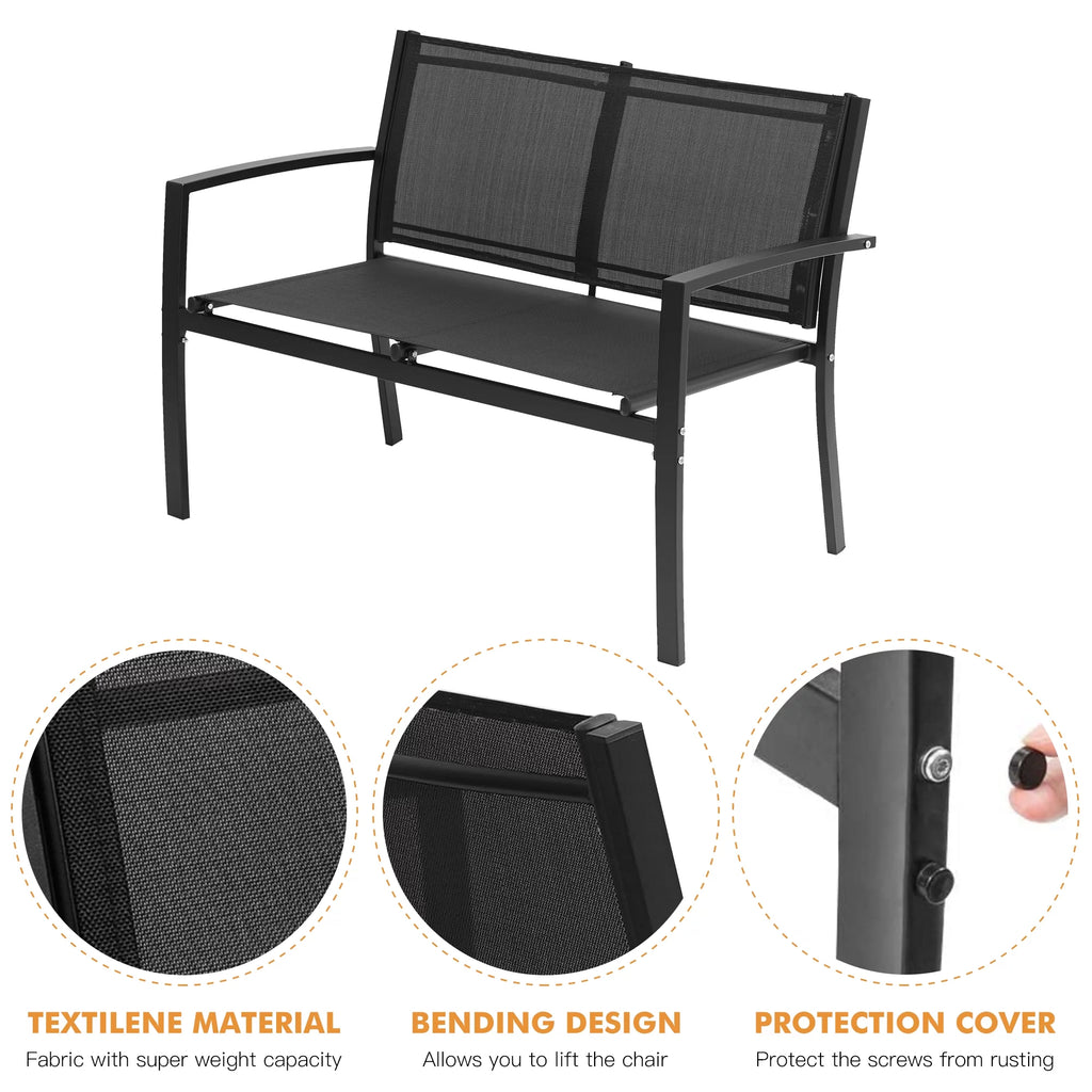 4 Pieces Patio Furniture Set with Glass Coffee Table Black S7456