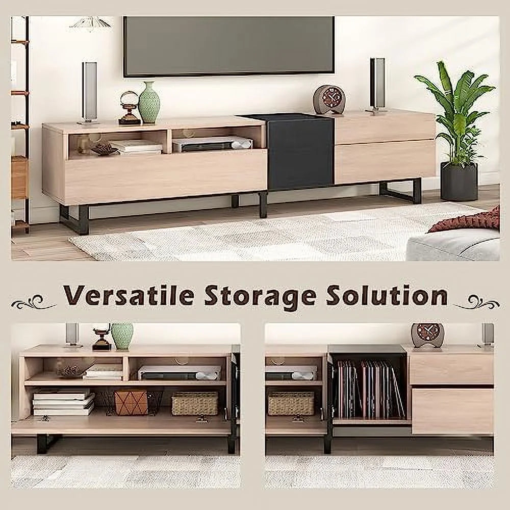 Modern Wooden TV Stand with 3 Cabinets and Open Shelves N157162