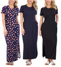 Women’s Casual Short Sleeve Maxi Dress with Slit & Pockets W8969
