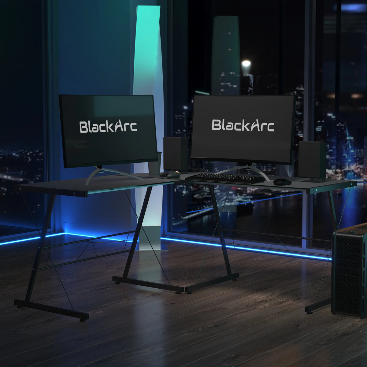 L-Shaped Gaming Desk with Black Tempered Glass Top A56230