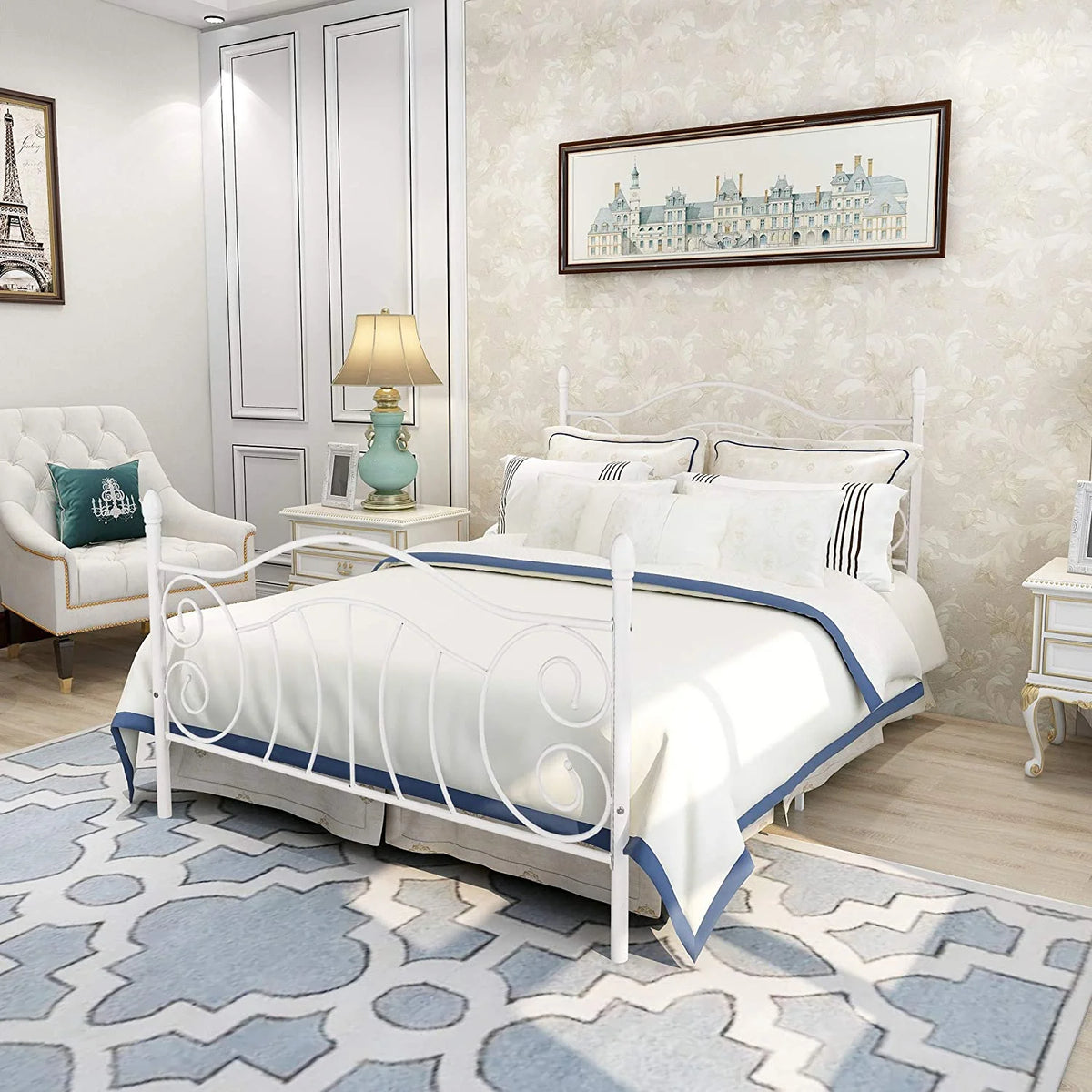 White Full Metal Platform Bed Frame D292379