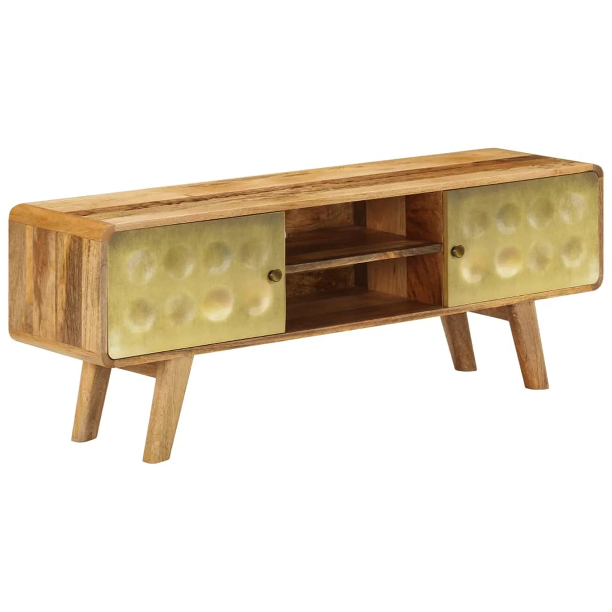 Mango Wood TV Stand with 2 Doors and Storage Shelves K599553
