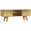 Mango Wood TV Stand with 2 Doors and Storage Shelves K599553