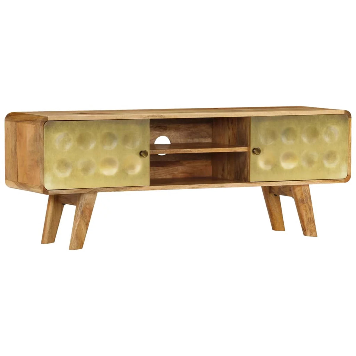 Mango Wood TV Stand with 2 Doors and Storage Shelves K599553
