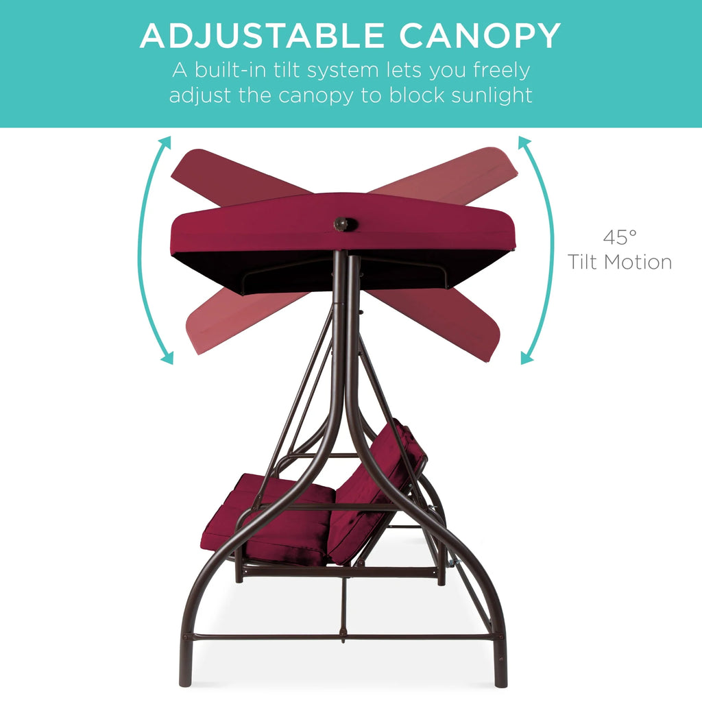 3-Seat Outdoor Converting Canopy Swing Glider Hammock with Removable Cushions A9431