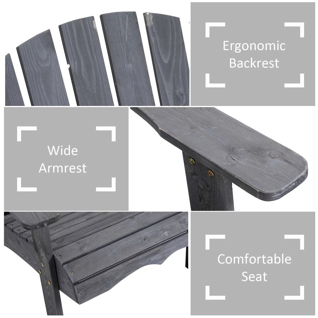 Grey 2 Wood Adirondack Chairs with Center Table V622
