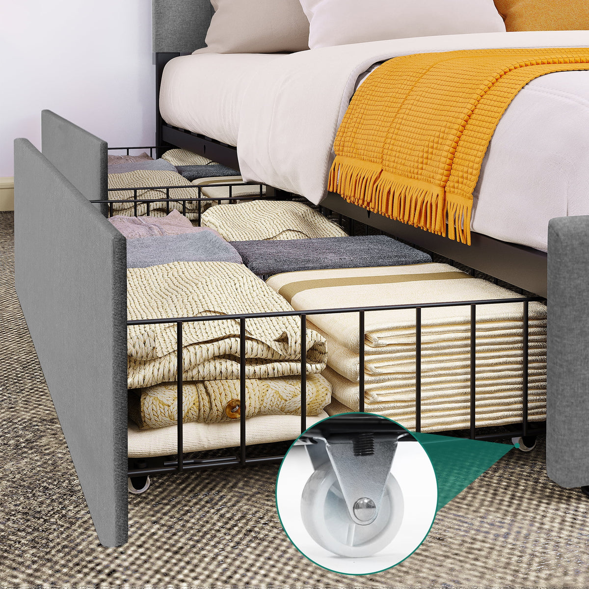 King Size Upholstered Bed Frame with 4 Storage Drawers S3976