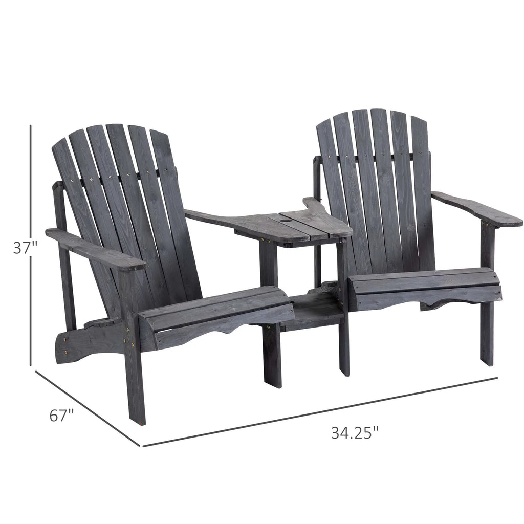 Grey 2 Wood Adirondack Chairs with Center Table V622