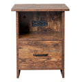 Vintage Nightstand with Charging Station, Industrial Bedside Cabinet D376