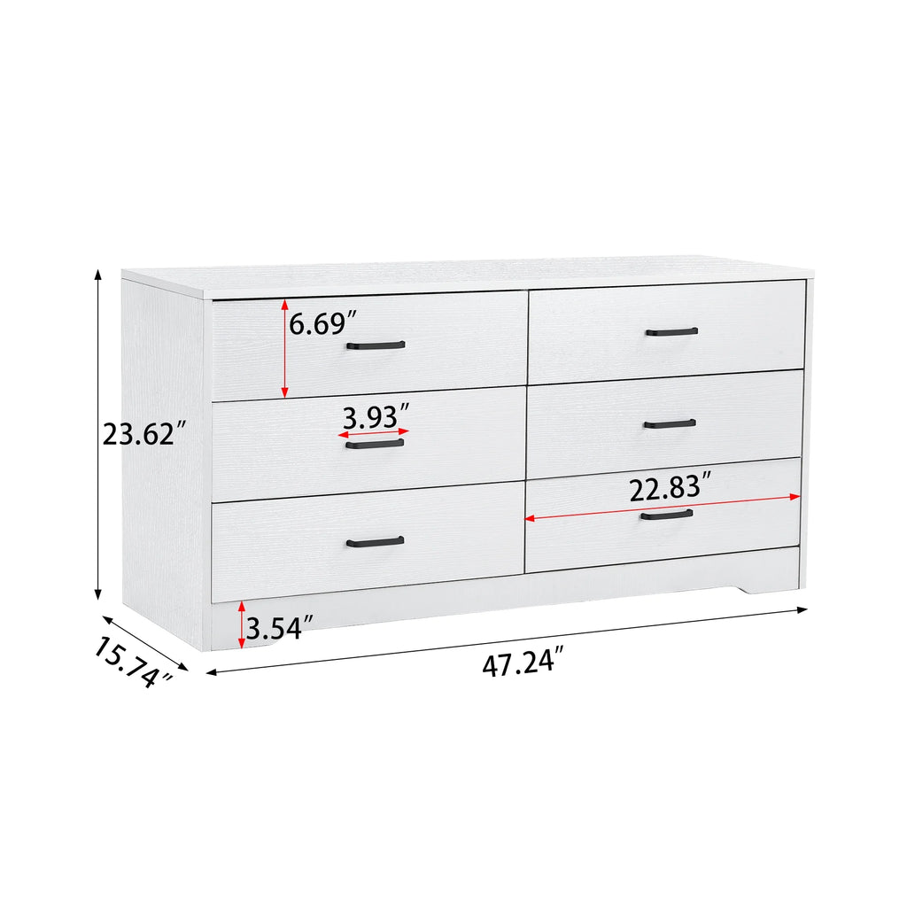 White 6 Drawer Wood Dresser V38974