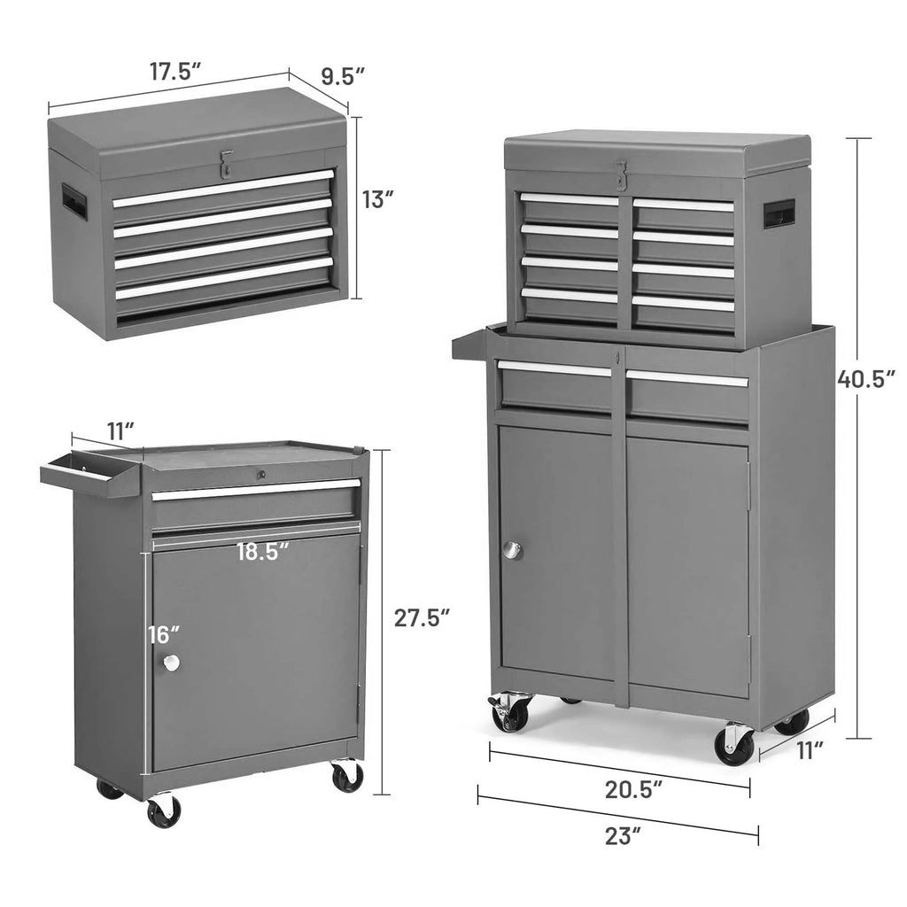2 in 1 Steel Rolling Tool Chest, 8 Drawer, Black V639752