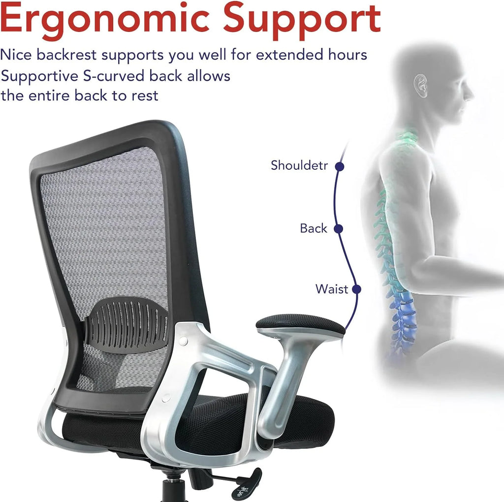 Ergonomic Mesh Office Chair with Adjustable Lumbar Support and Flip-up Arms X672411
