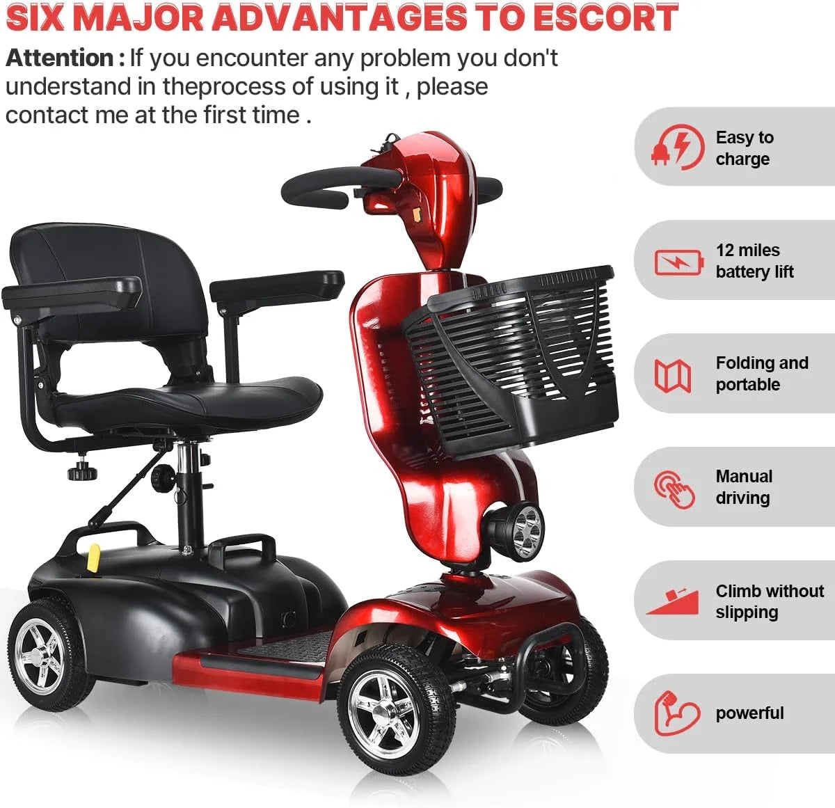 4 Wheel Foldable Mobility Scooter with Charger and Basket A49755