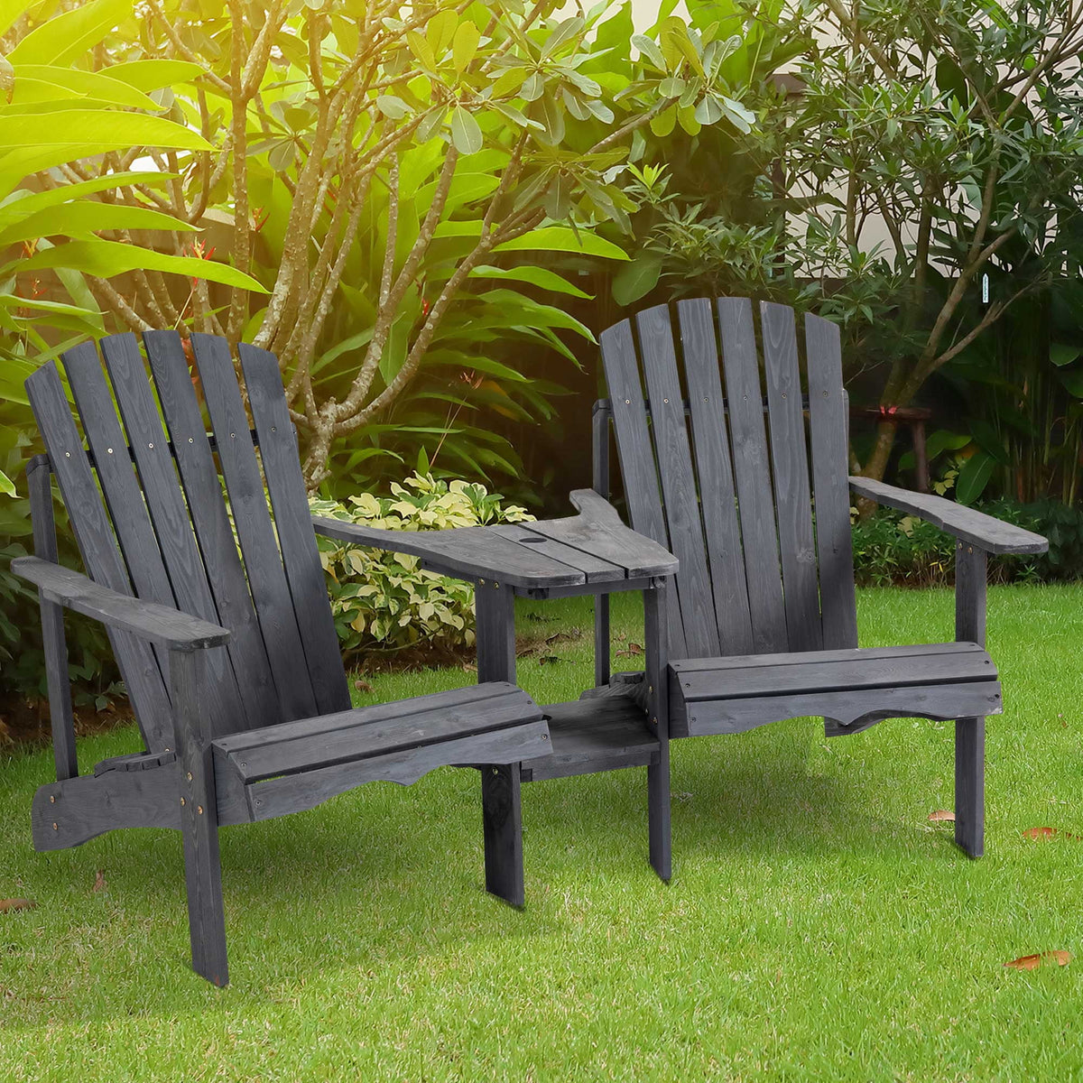 Grey 2 Wood Adirondack Chairs with Center Table V622