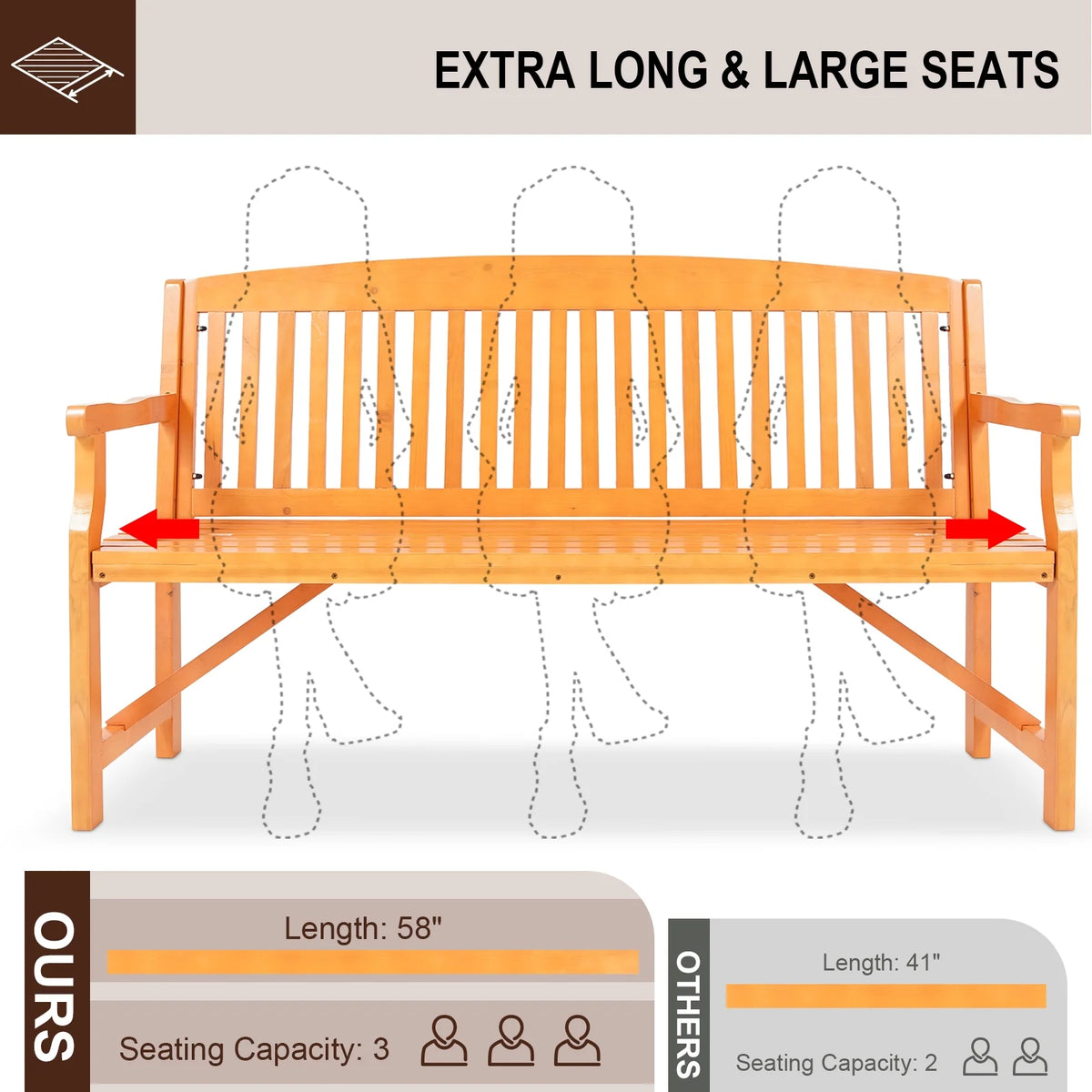 3 Person Wood Outdoor Bench Z2410