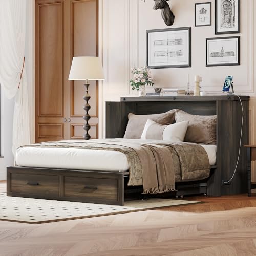 Queen Murphy Bed Chest with Charging Station and Storage Drawer Z91370