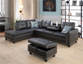 Black Leather Sectional Sofa with Storage Ottoman and Pillows X259