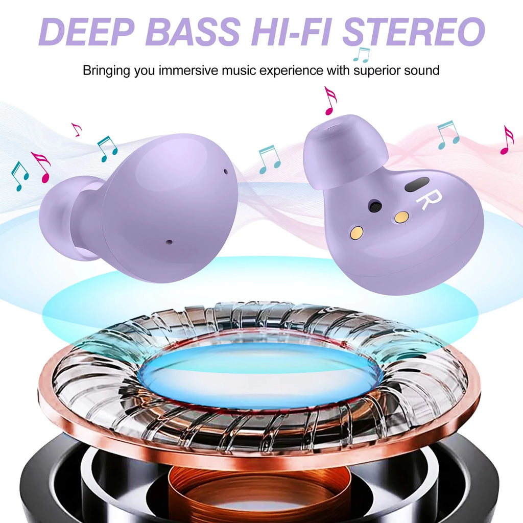 Truly Wireless Bluetooth Headphones with Noise Isolation, Amplified Bass and Dual Dynamic Microphone - Purple M999