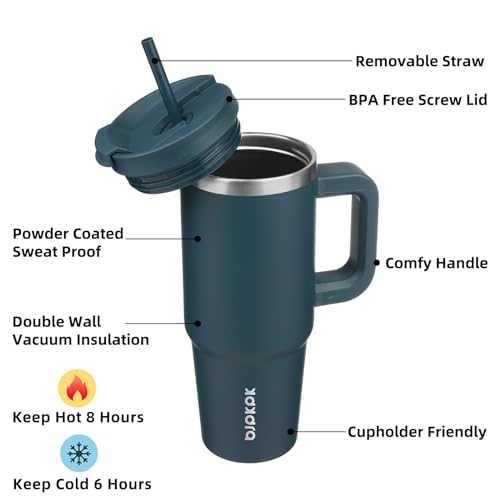 30 oz Stainless Steel Insulated Tumbler with Handle and Straw J741