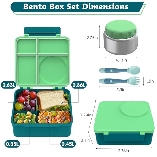 8oz Leak-Proof 4 Compartment Bento Lunch Box Set with Thermo Food Jar and Insulated Bag R15593