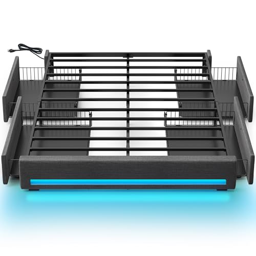 Black Twin Size Upholstered Platform Bed Frame with 4 Storage Drawers D281