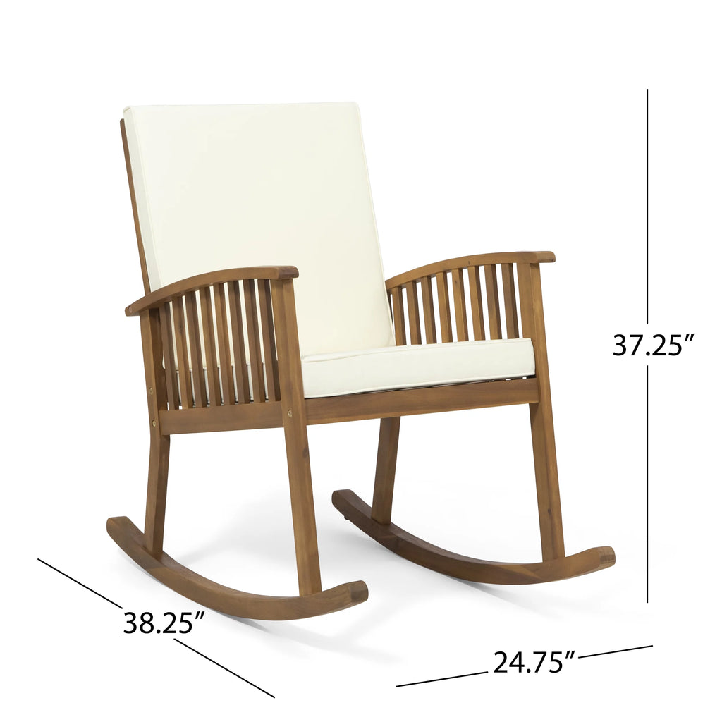 Brown and Cream Acacia Wood 2 Seater Rocking Chairs and Side Table Set T3702